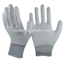 NMSAFETY Branco Liner Free ESD Nylon Luvas com PU na palma da mão